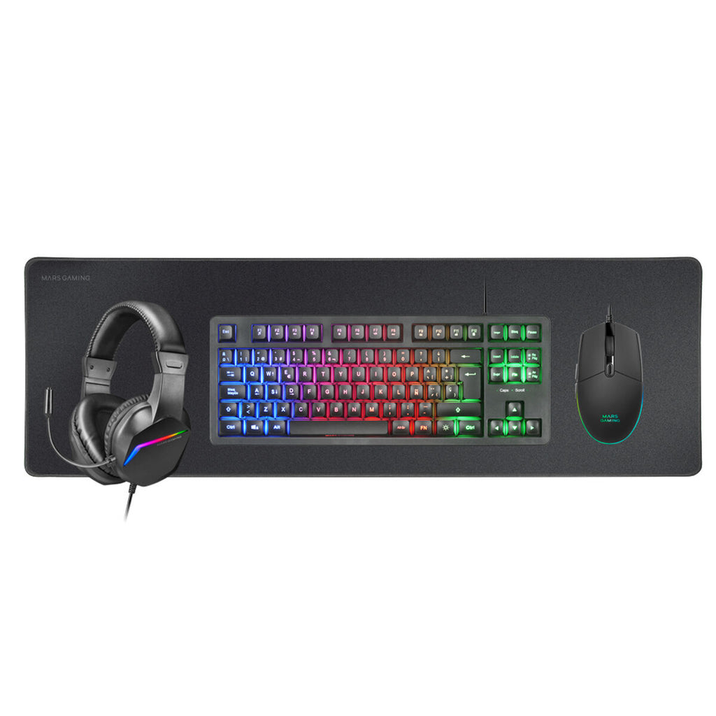 Keyboard and Mouse Mars Gaming MCPRGB3ES Black Multicolour Spanish Qwerty (4 Units)