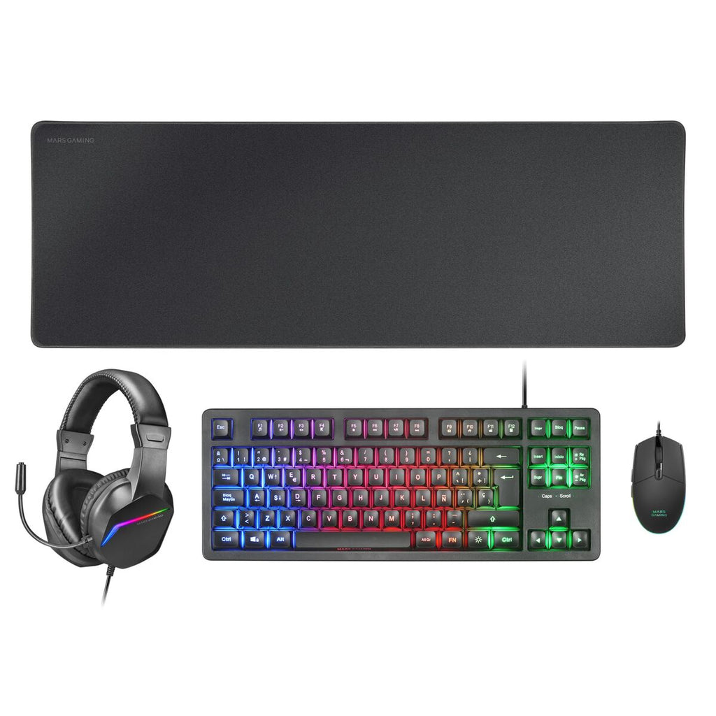 Keyboard and Mouse Mars Gaming MCPRGB3ES Black Multicolour Spanish Qwerty (4 Units)