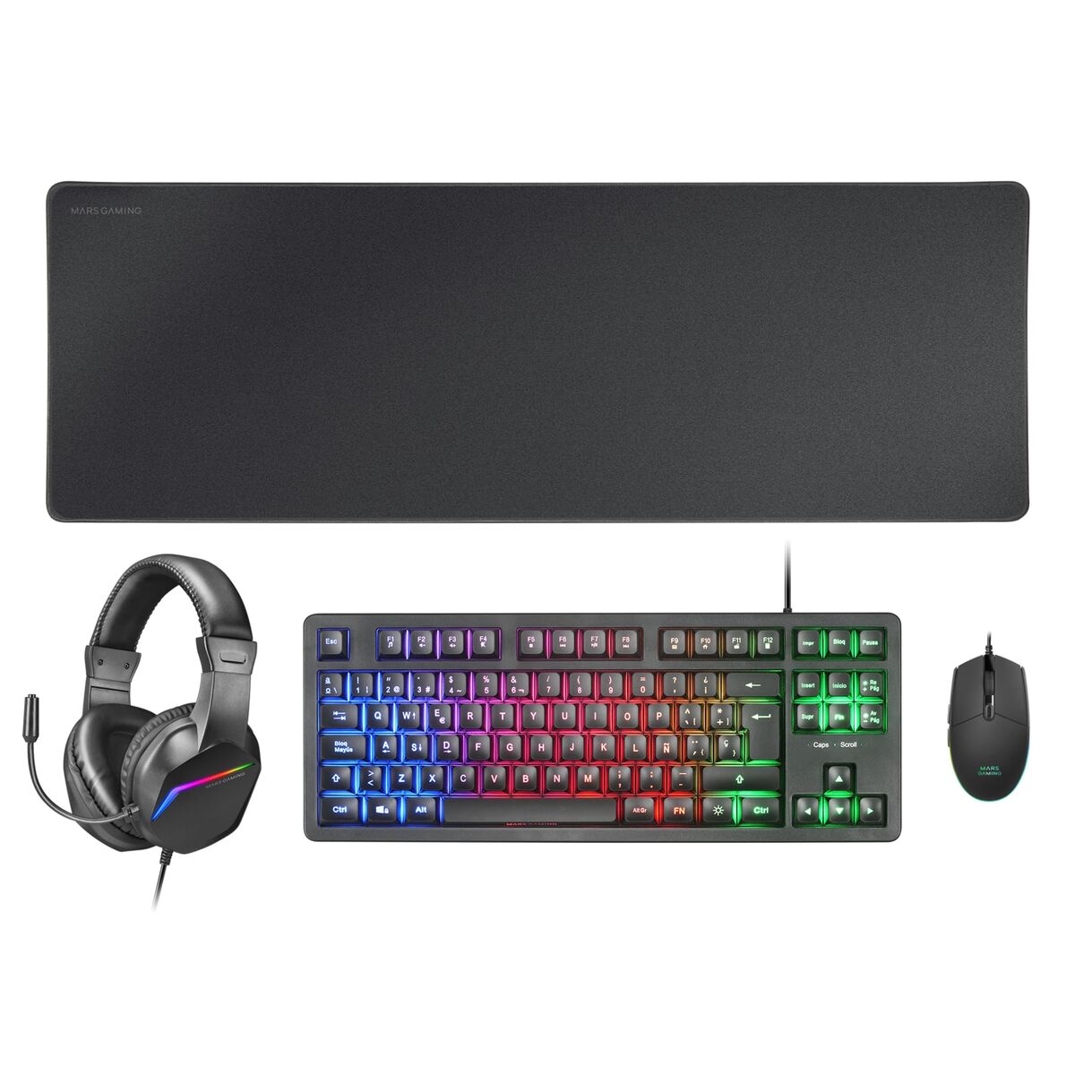 Keyboard and Mouse Mars Gaming MCPRGB3ES Black Multicolour Spanish Qwerty (4 Units)