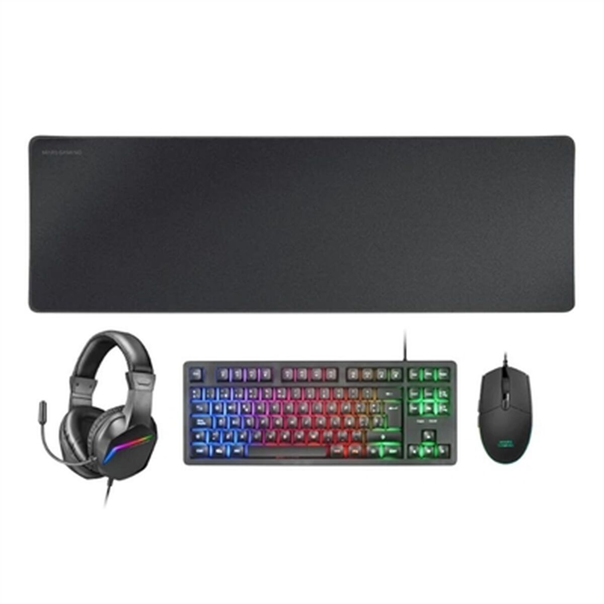 Keyboard and Mouse Mars Gaming MCPRGB3ES Black Multicolour Spanish Qwerty (4 Units)