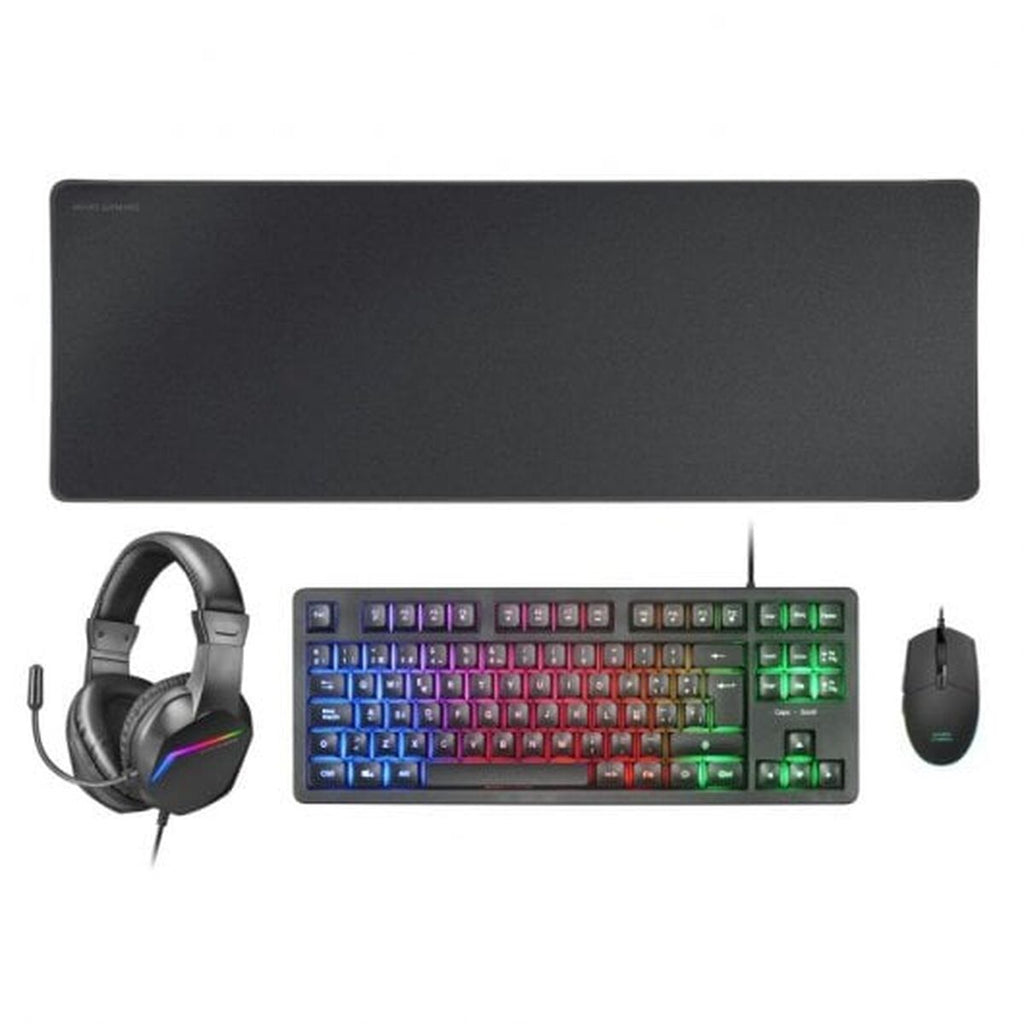 Keyboard and Mouse Mars Gaming MCPRGB3ES Black Multicolour Spanish Qwerty (4 Units)