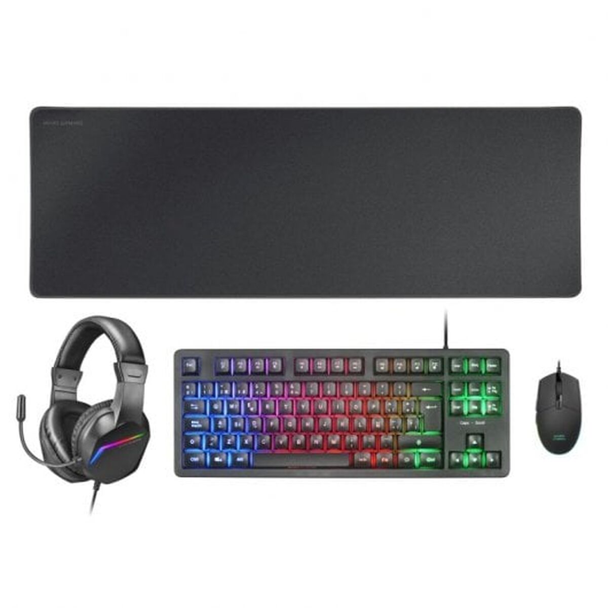 Keyboard and Mouse Mars Gaming MCPRGB3ES Black Multicolour Spanish Qwerty (4 Units)